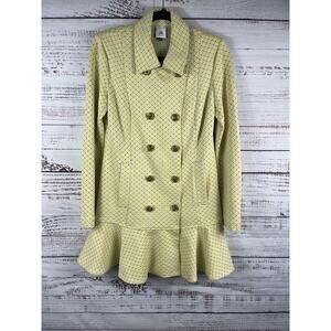Cabi Coat Womens XS Yellow Geometric Knit Ruffle Hem Trench Coat Jacket
